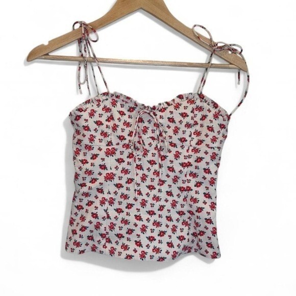 Zara Red & White Floral Corset Linen Blend Top Size XS - Picture 1 of 8